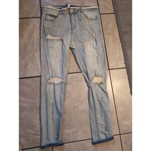 HRT Distressed Paint Splatter Slim Jeans Size 36 Light Wash